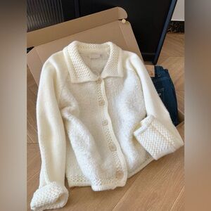 Cream Knit Button-Down Cardigan